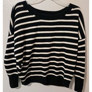Moda International Women's 100% Cashmere Black/White Striped Sweater Size XS